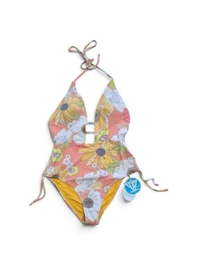NWT - Darcy RETRO Floral  One-Piece Swimsuit in White, Coral & Yellow